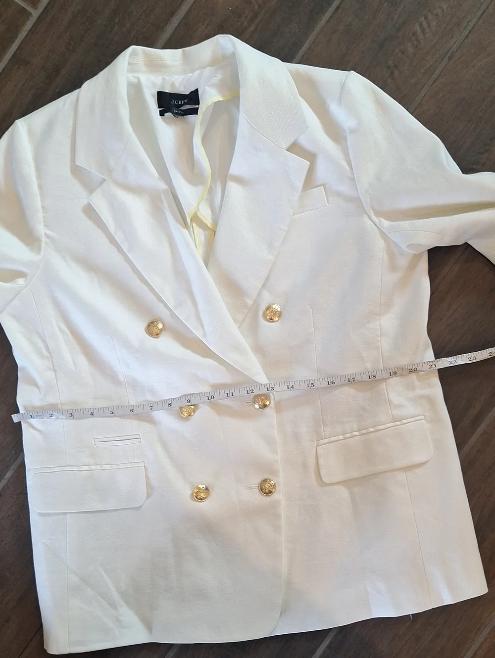 J. Crew Bristol Blazer White With Gold Buttons Linen Size 14 Preppy Cool